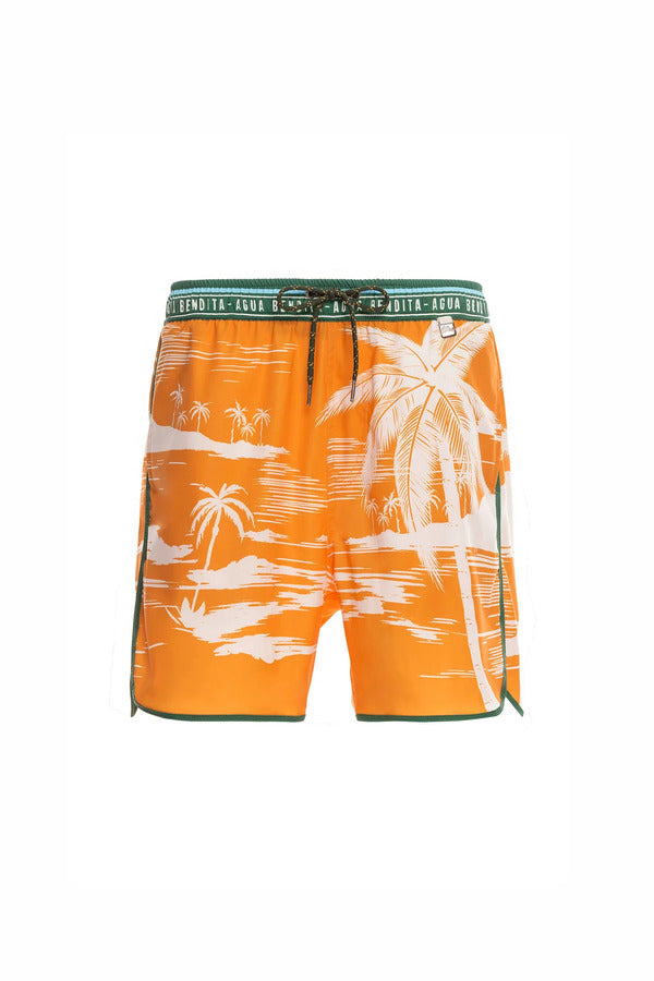 Agua Bendita Orange men Swim Shorts with Palms Print
