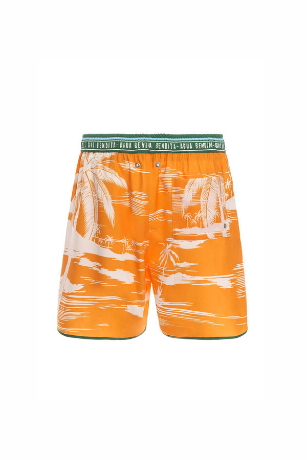 Agua Bendita Orange men Swim Shorts with Palms Print
