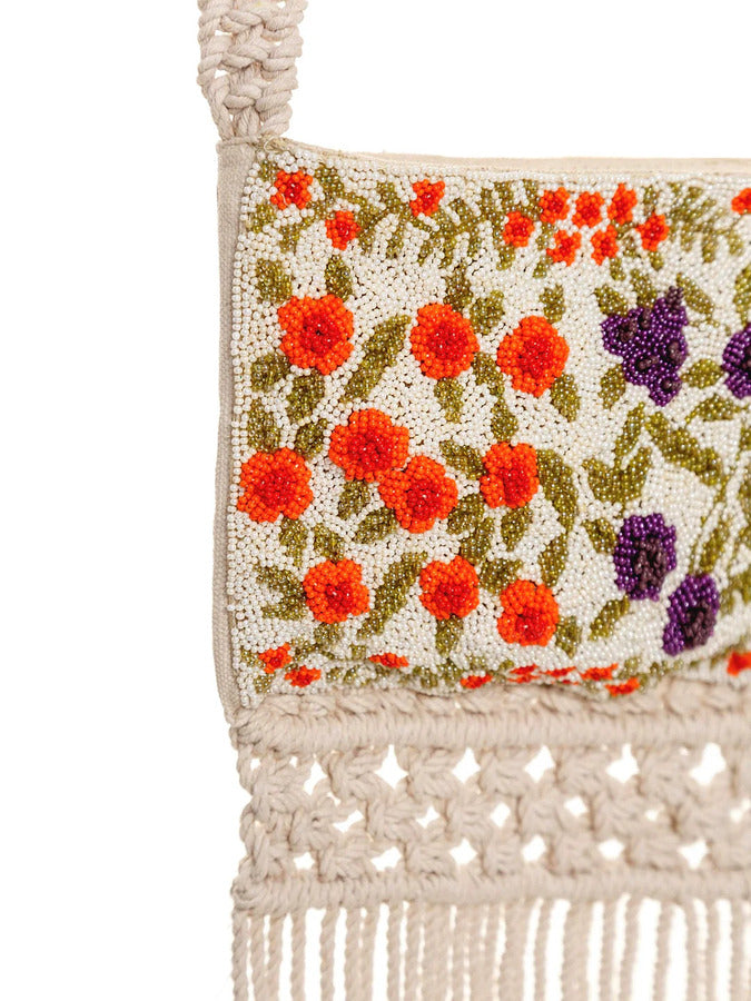 Agua Bendita Mandy White Bag with Macrame and Embroidery