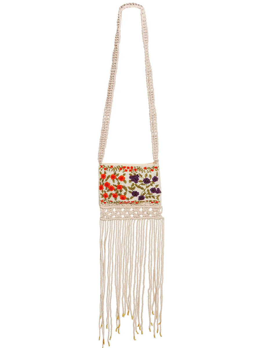 Agua Bendita Mandy White Bag with Macrame and Embroidery