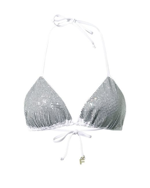 Fisico White Triangle Bikini Top with Rhinestones
