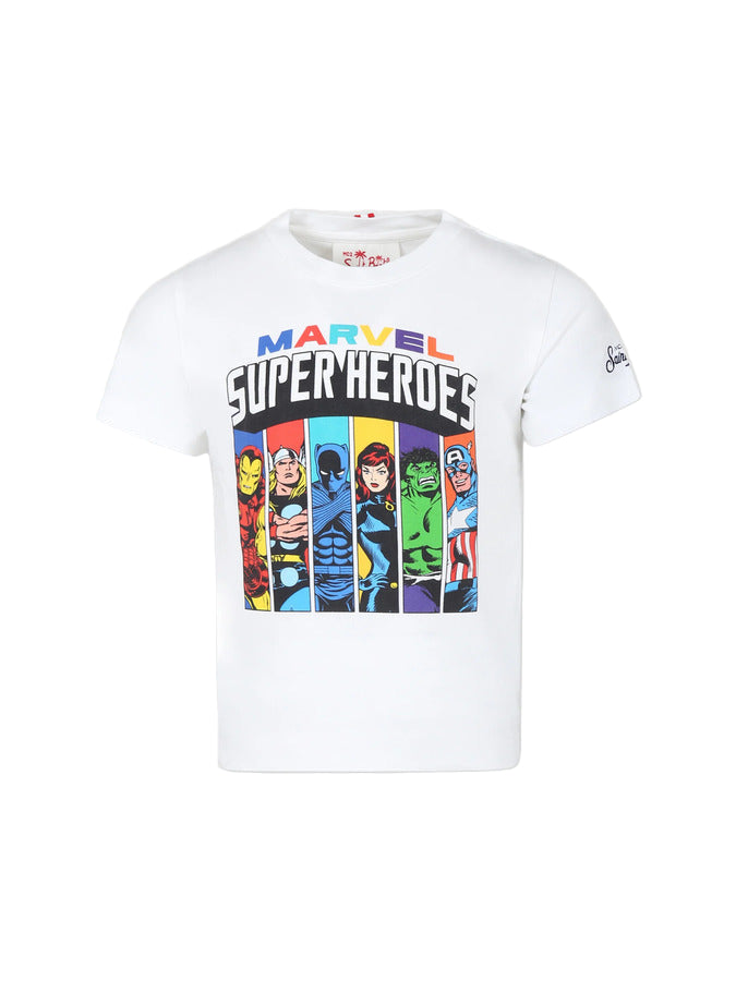 MC2 Saint Barth Boys White Cotton T-Shirt with Marvel Heroes Print