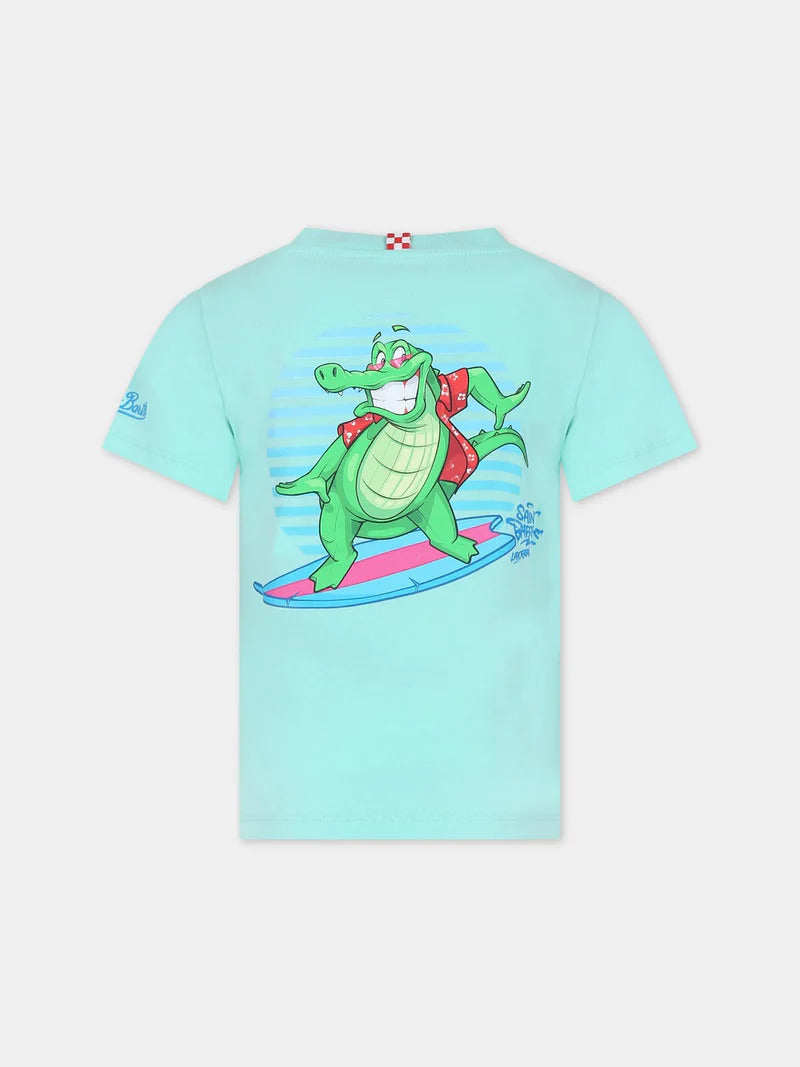 MC2 Saint Barth Boys Cotton T-Shirt with Crocco Surf Print