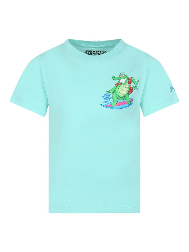 MC2 Saint Barth Boys Cotton T-Shirt with Crocco Surf Print