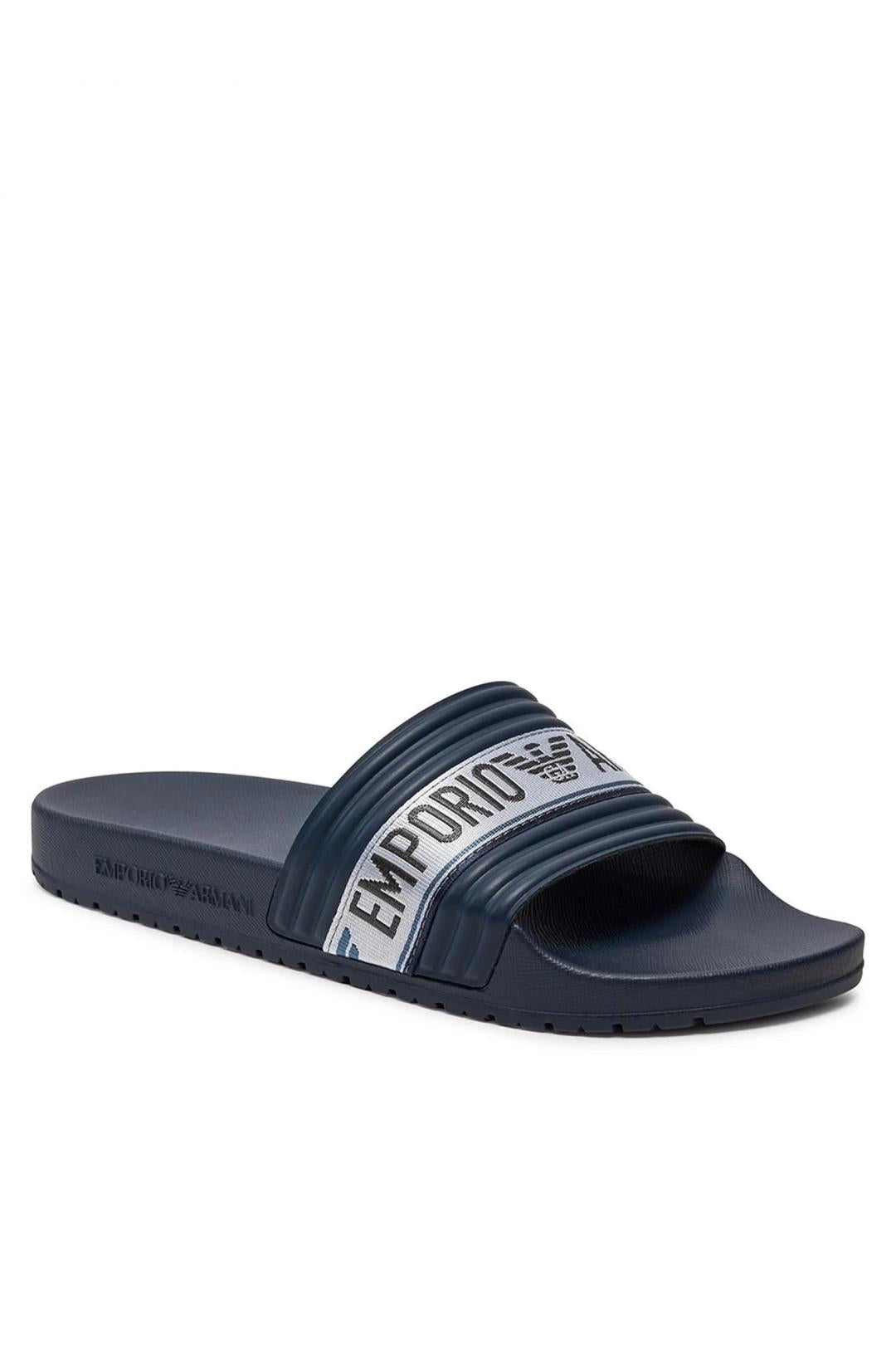 Emporio Armani Dark Blue Men Slides with Logo Detail