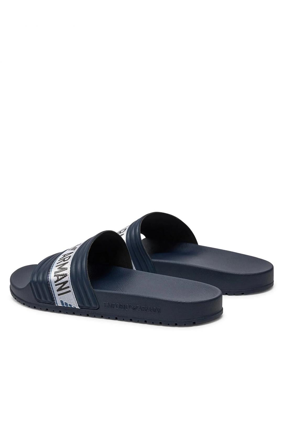 Emporio Armani Dark Blue Men Slides with Logo Detail