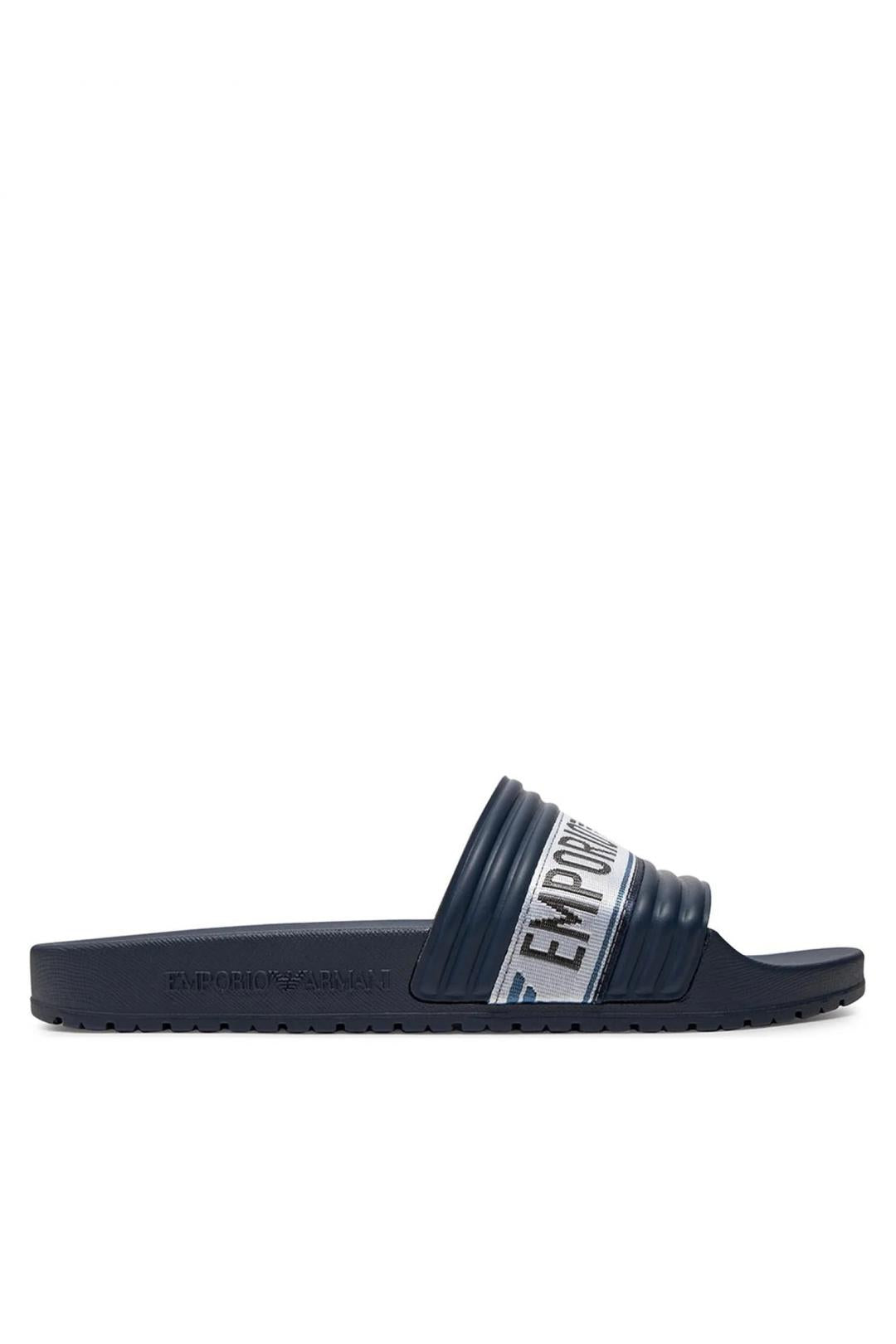 Emporio Armani Dark Blue Men Slides with Logo Detail