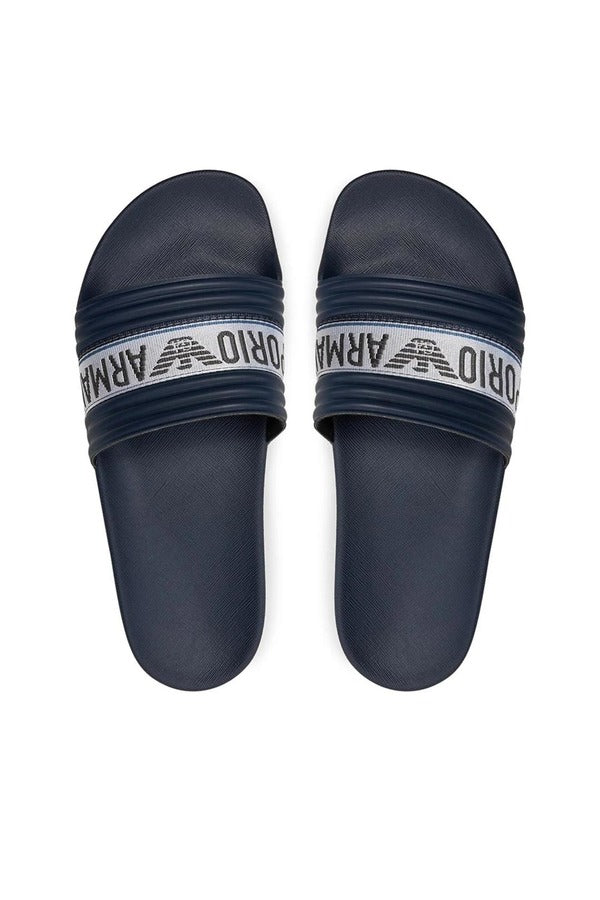 Emporio Armani Dark Blue Men Slides with Logo Detail
