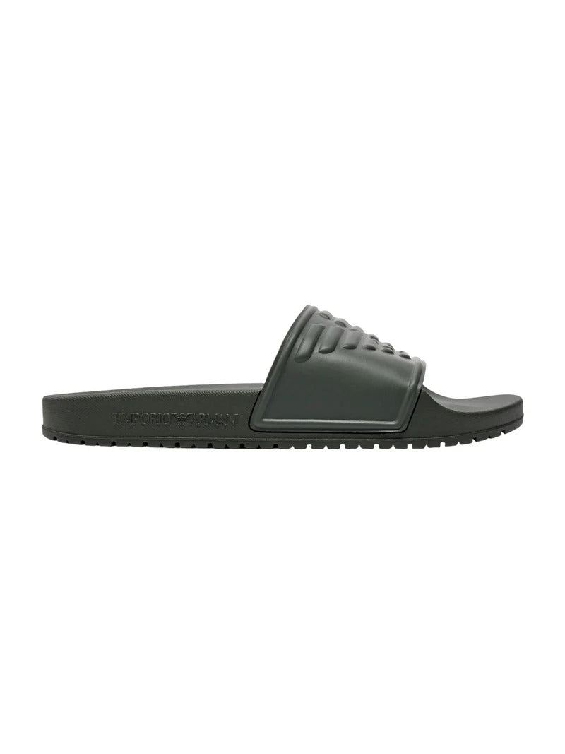 Emporio Armani Green Men Slides with Logo Detail