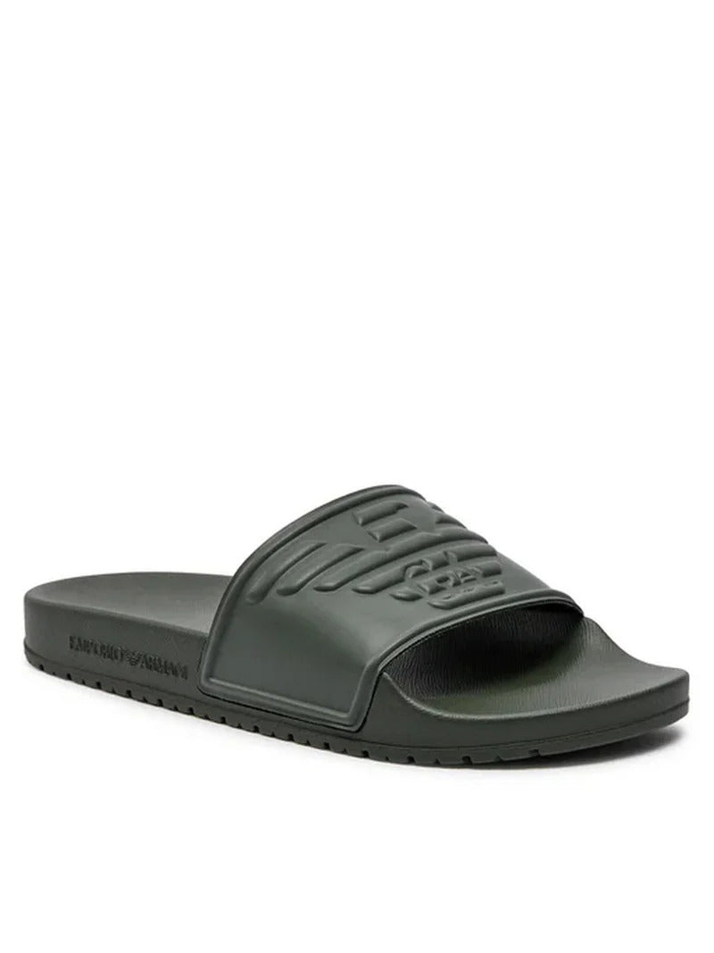 Emporio Armani Green Men Slides with Logo Detail