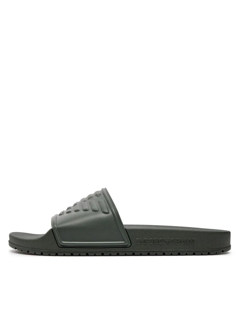 Emporio Armani Green Men Slides with Logo Detail