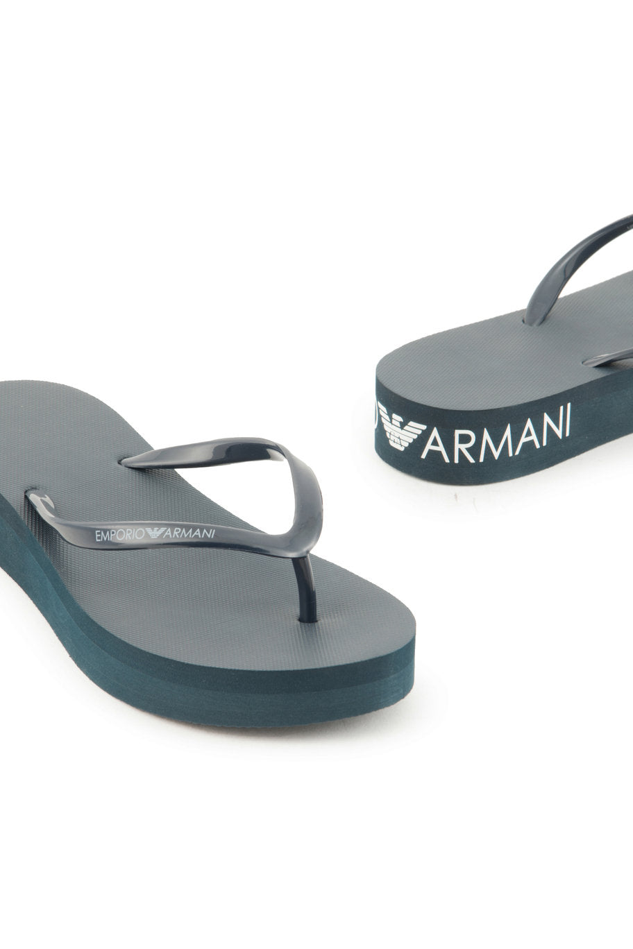 Emporio Armani Dark Blue Women Flip Flops with Name Logo