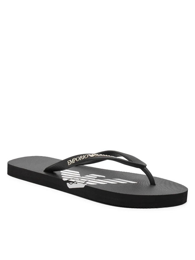 Emporio Armani Black Men Flip Flops with Logo