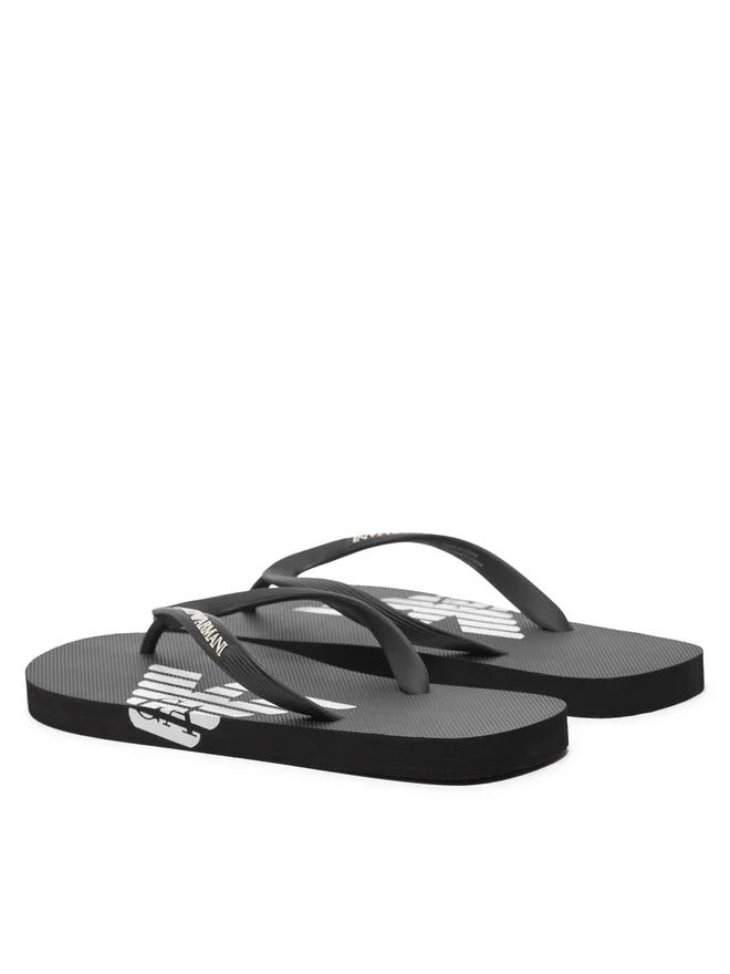 Emporio Armani Black Men Flip Flops with Logo