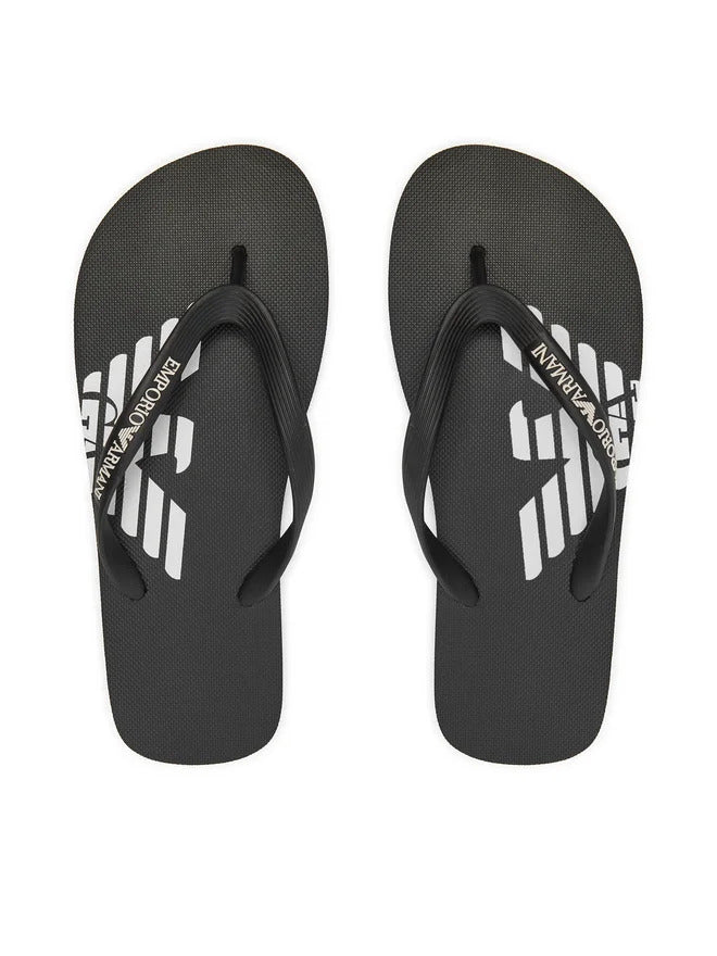Emporio Armani Black Men Flip Flops with Logo