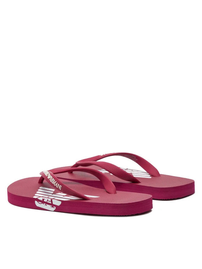 Emporio Armani Red Men Flip Flops with White Logo