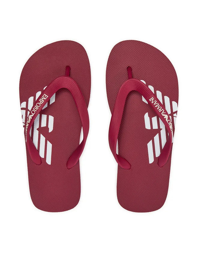 Emporio Armani Red Men Flip Flops with White Logo