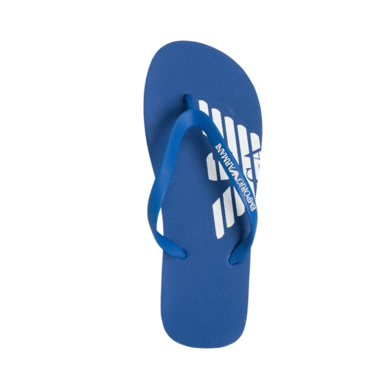 Emporio Armani Blue Men Flip Flops with White Logo Detail
