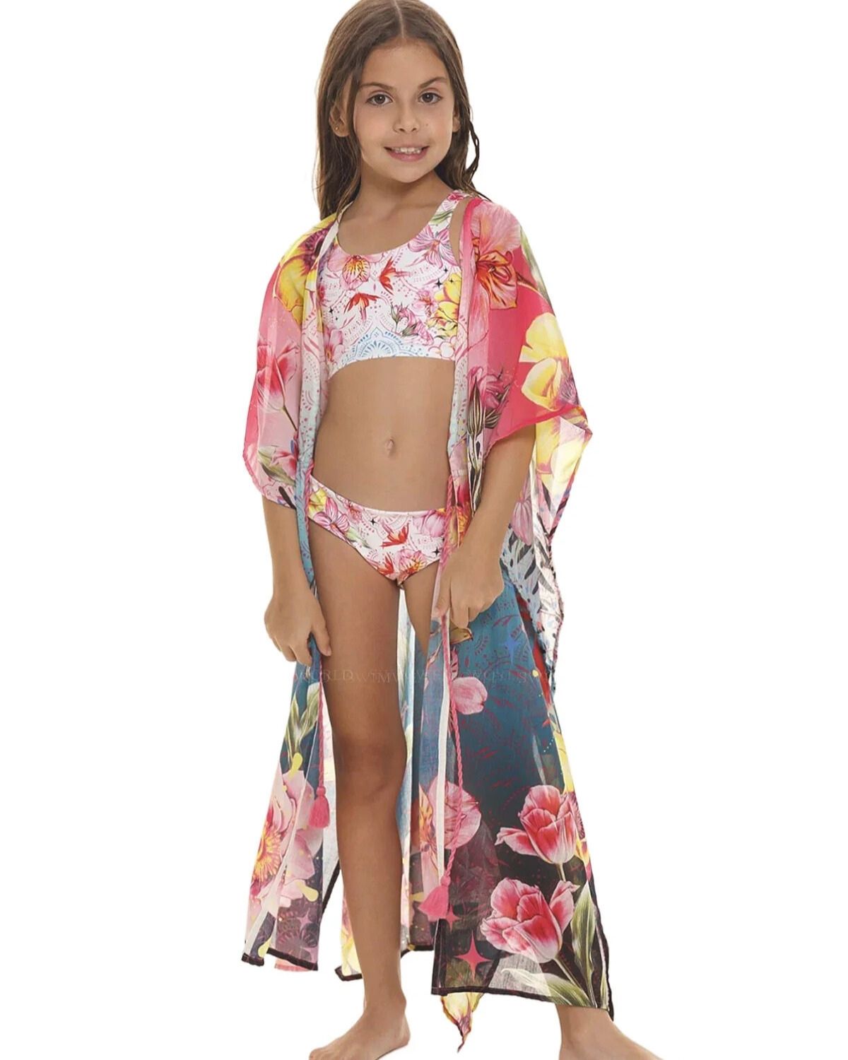 Agua Bendita Girls Cover Up Tunic with Flowers Print