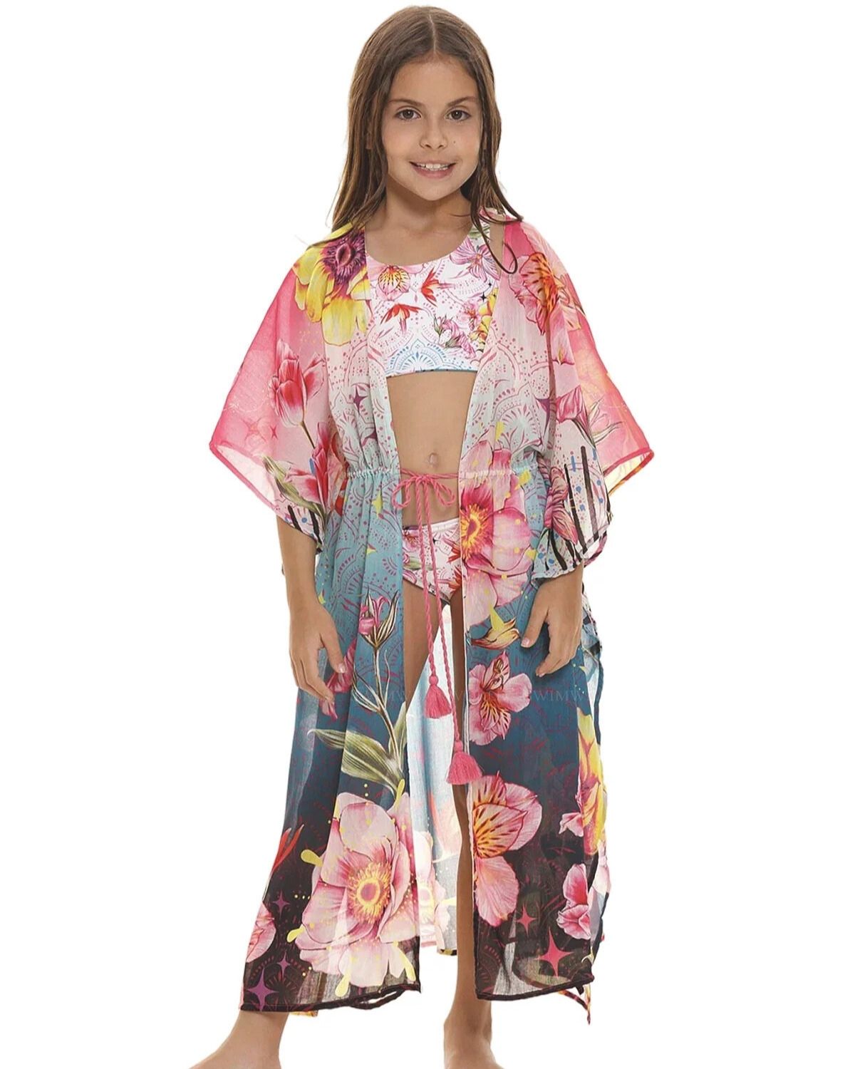 Agua Bendita Girls Cover Up Tunic with Flowers Print