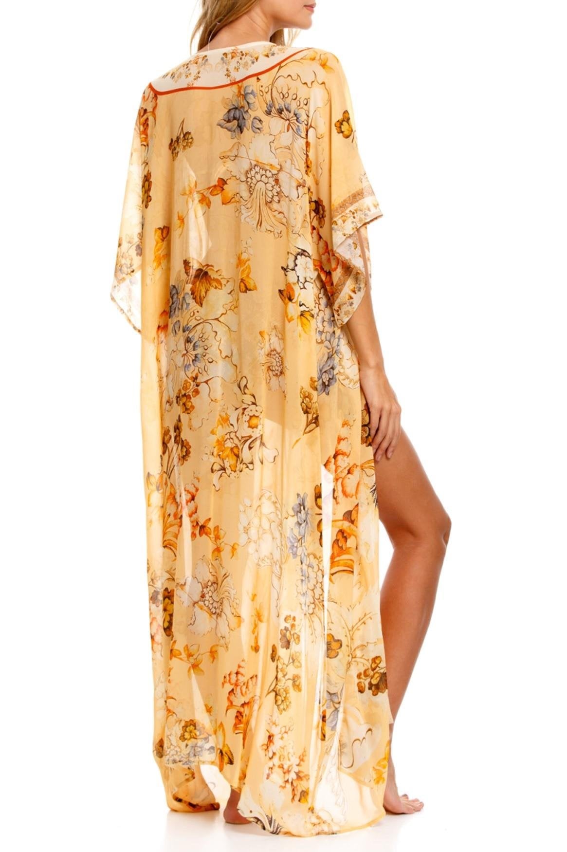 Agua Bendita Orange Flowers Print Kimono Long