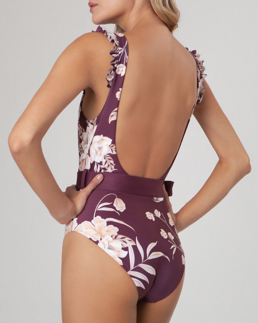 Agua Bendita Swimsuit One Piece Bordeaux Calibri Belted