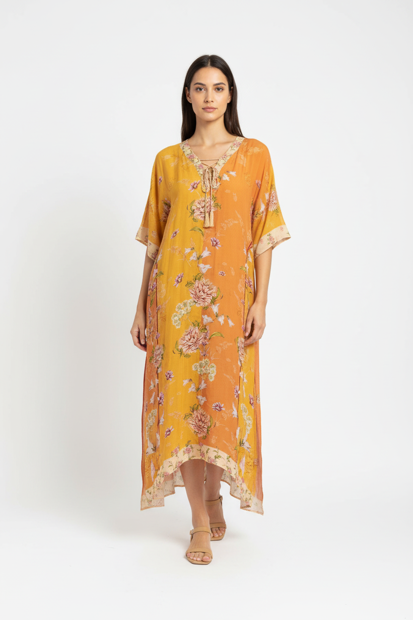 Agua Bendita Tunic Peonies Yellow Long
