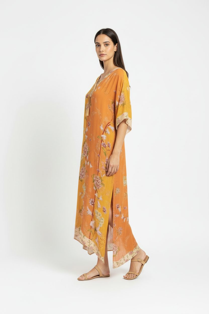 Agua Bendita Tunic Peonies Yellow Long