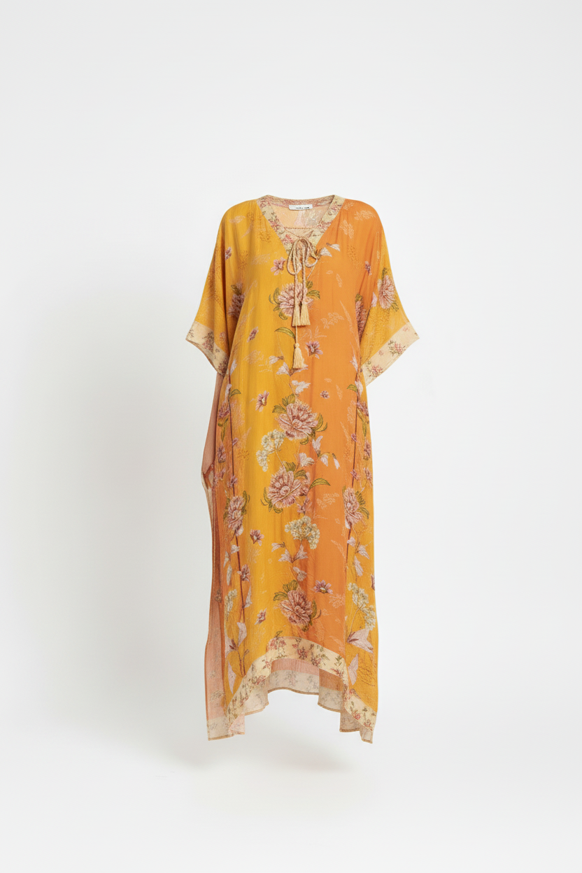 Agua Bendita Tunic Peonies Yellow Long