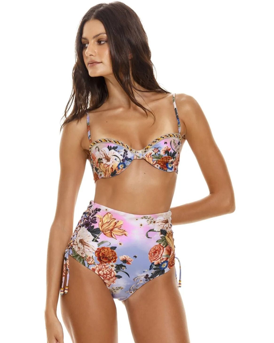Agua Bendita Two Piece Bikini Swimsuit with Embroidery