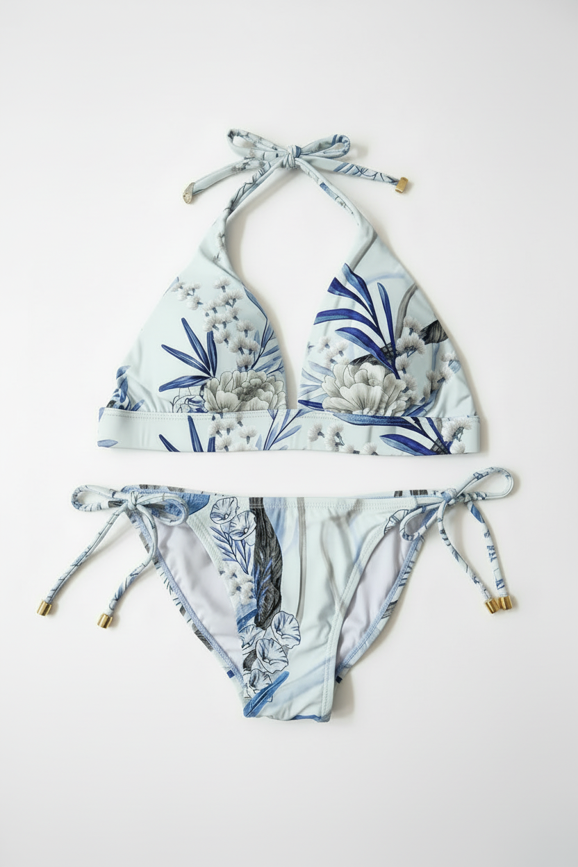 Aguaclara Blue Flowers Triangle Two Piece Swimsuit