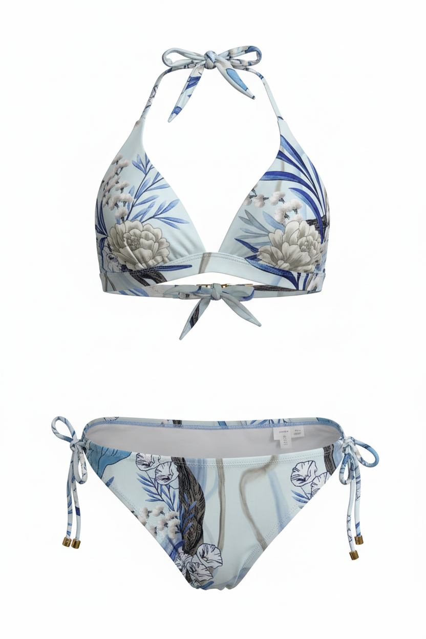 Aguaclara Blue Flowers Triangle Two Piece Swimsuit