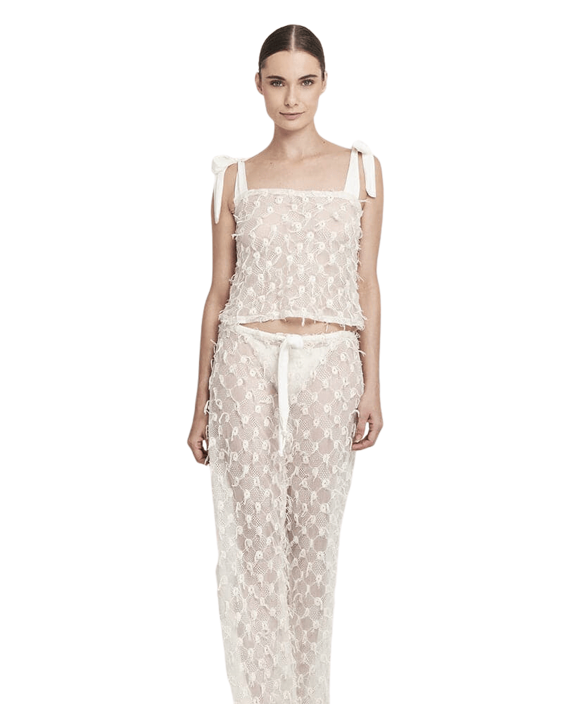 Aguaclara Chantilly Transparent White Feathers Top