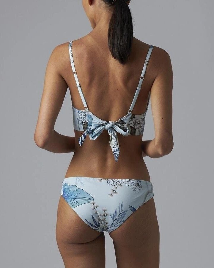 Aguaclara Two Pieces Swimsuit with Blue Flowers Print