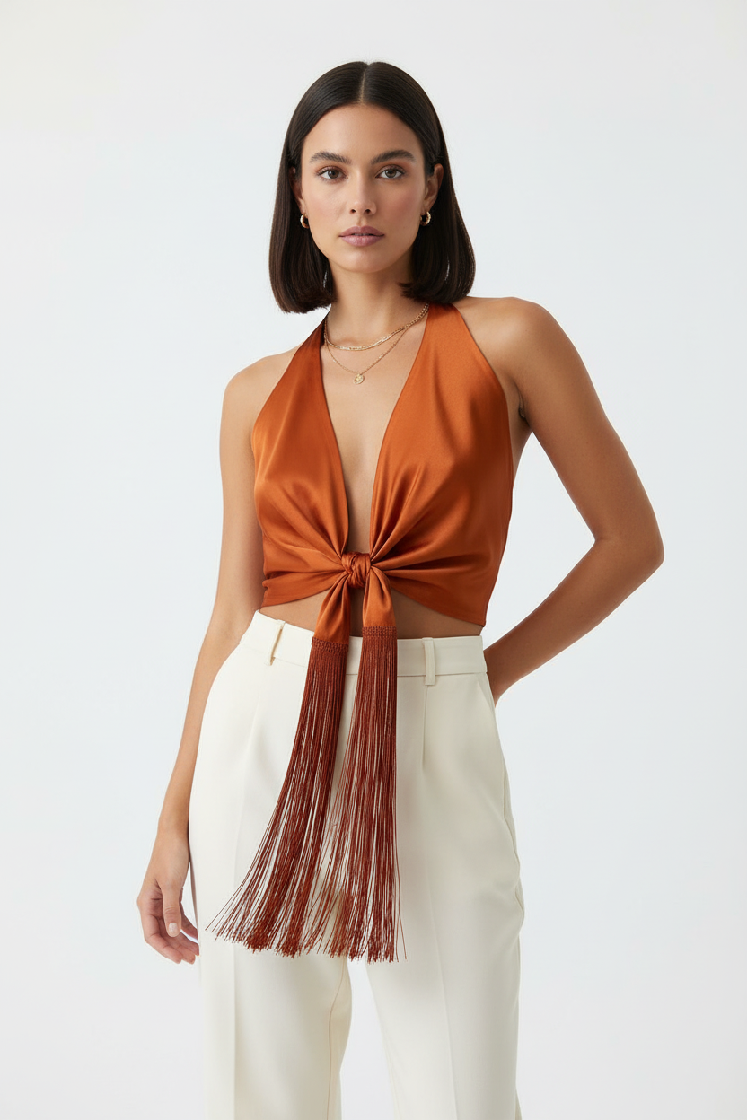 Aguaclara Women Red Blouse with Tassels