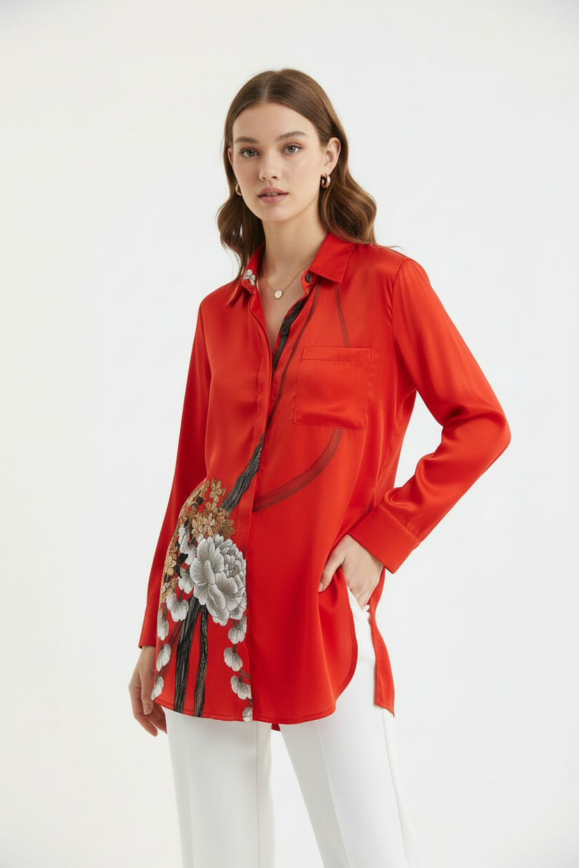 Aguaclara Women Silk Blouses with Flowers Print