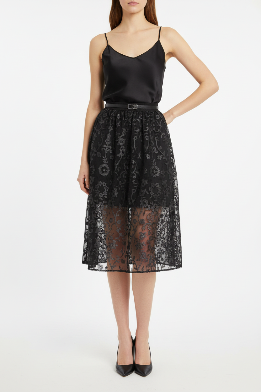 Elise Garreau Black Long Lace Skirt