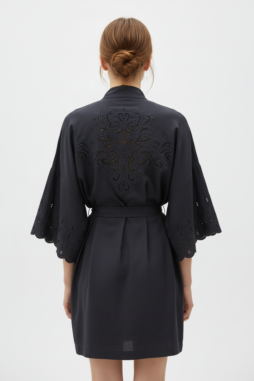 Elise Garreau Black Lace Short Kimono