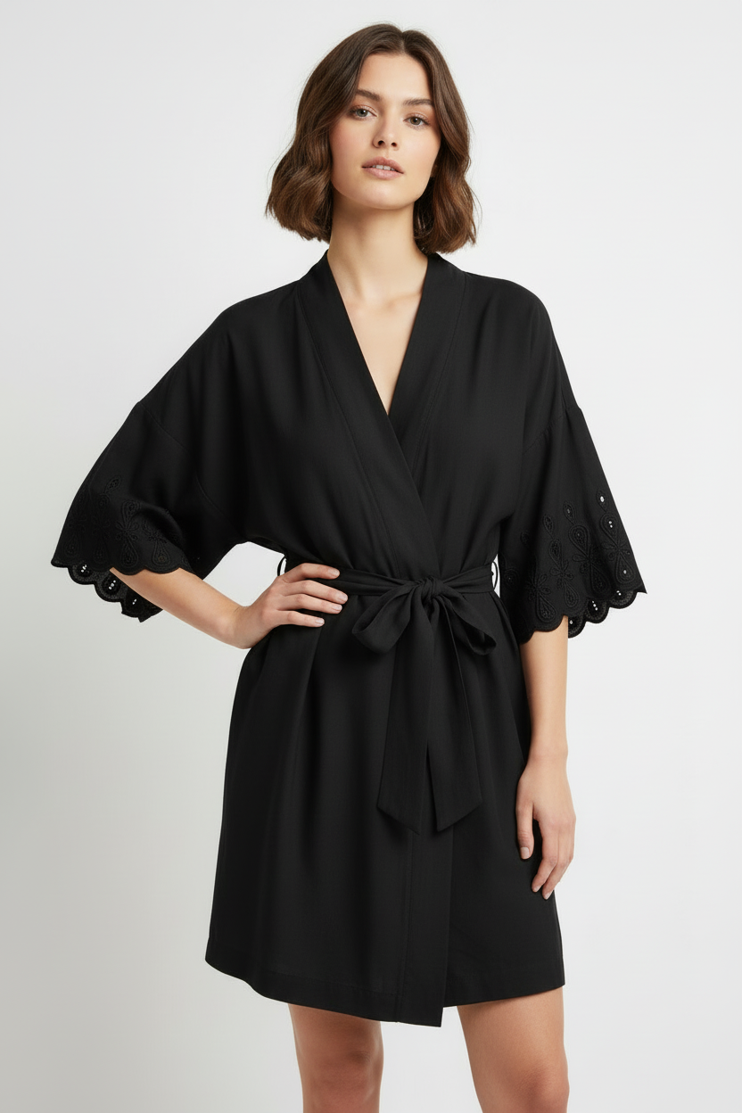 Elise Garreau Black Lace Short Kimono