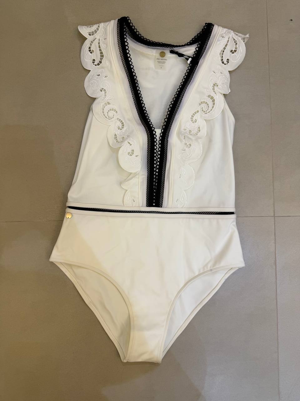 Elise Garreau Swimsuit White One Piece Off Shoulder