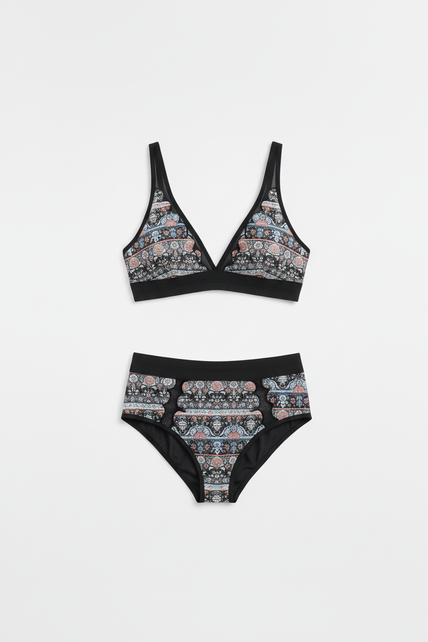 Elise Garreau Two Piece Swimsuit Flowers Lace Retro