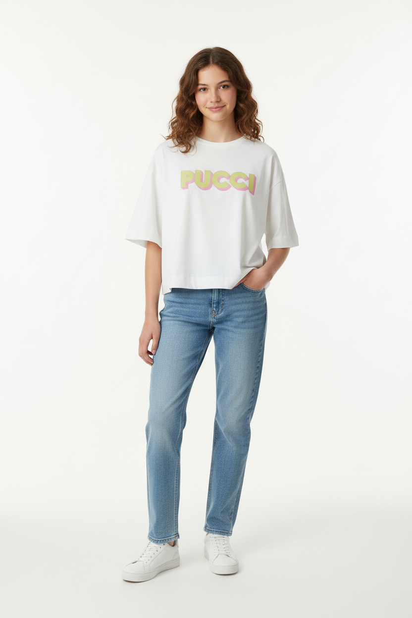 Emilio Pucci Retro Beige Kids T-Shirt