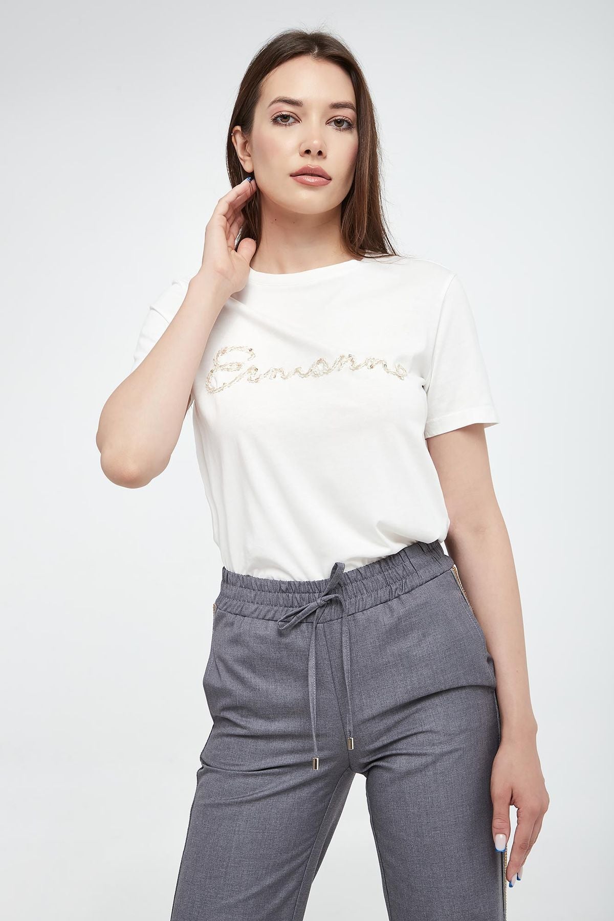 Ermanno Firenze Cotton Women White T-Shirt with Embroidery