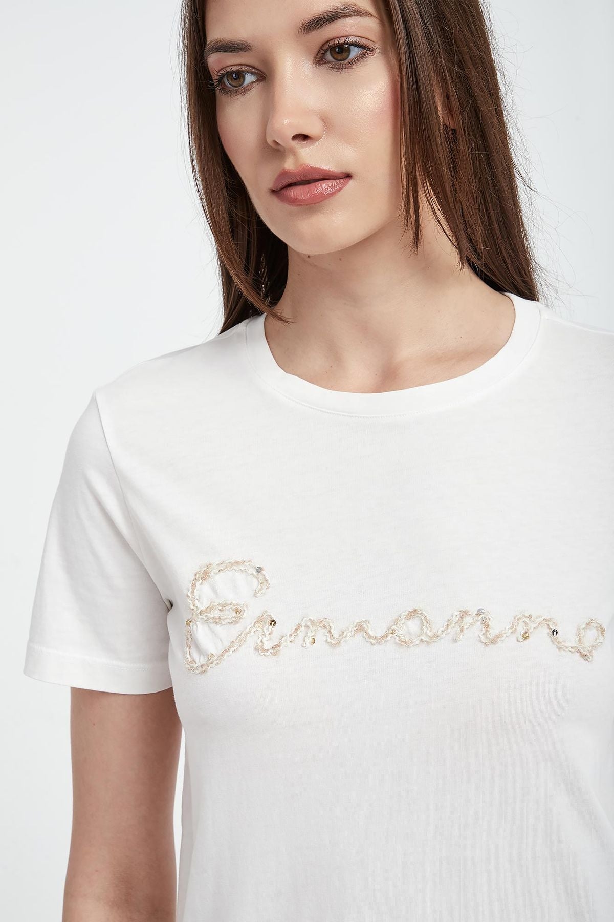 Ermanno Firenze Cotton Women White T-Shirt with Embroidery