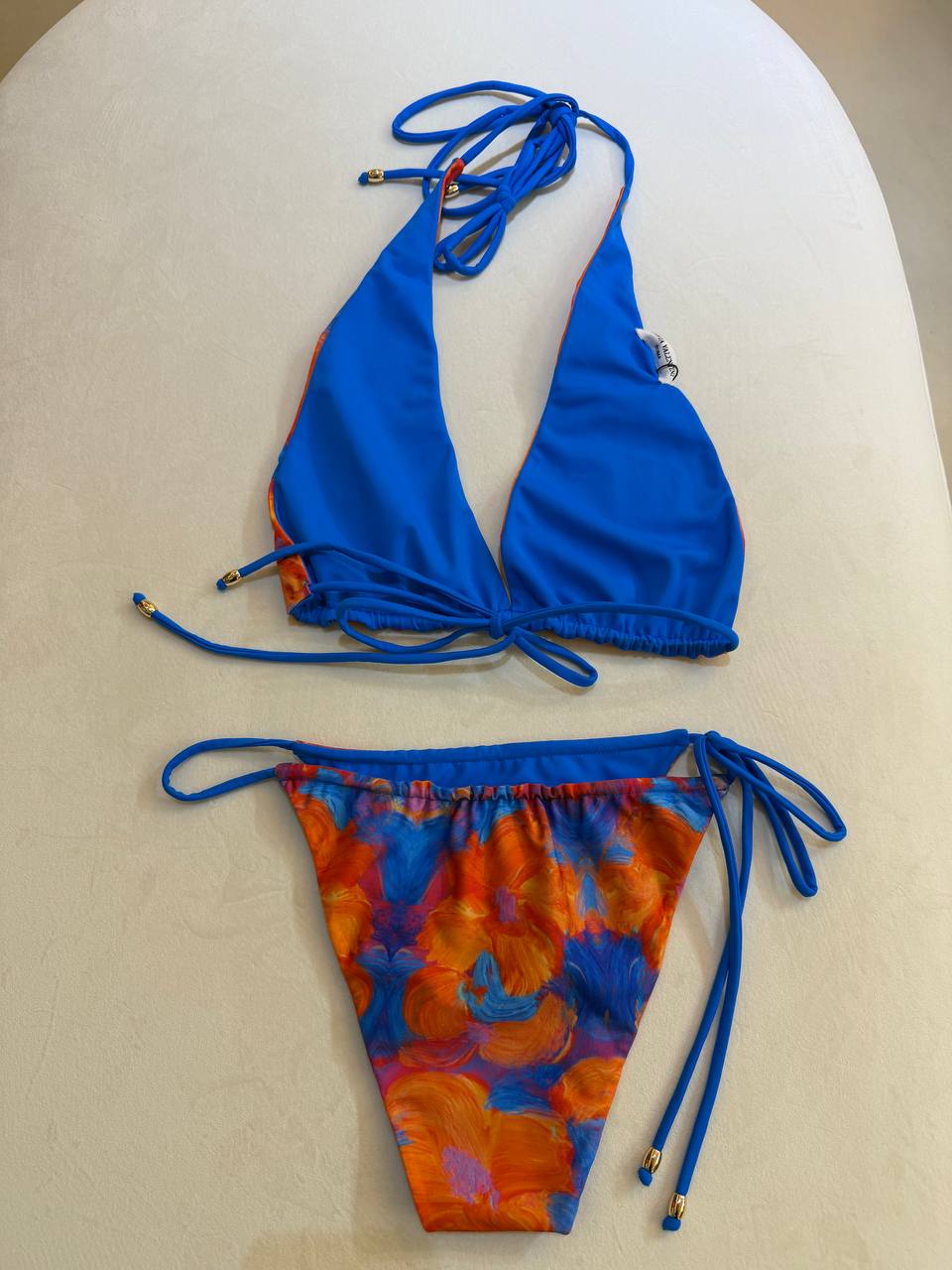 Flavia Valentini Orange Blue Triangle Swimsuit Two Pieces