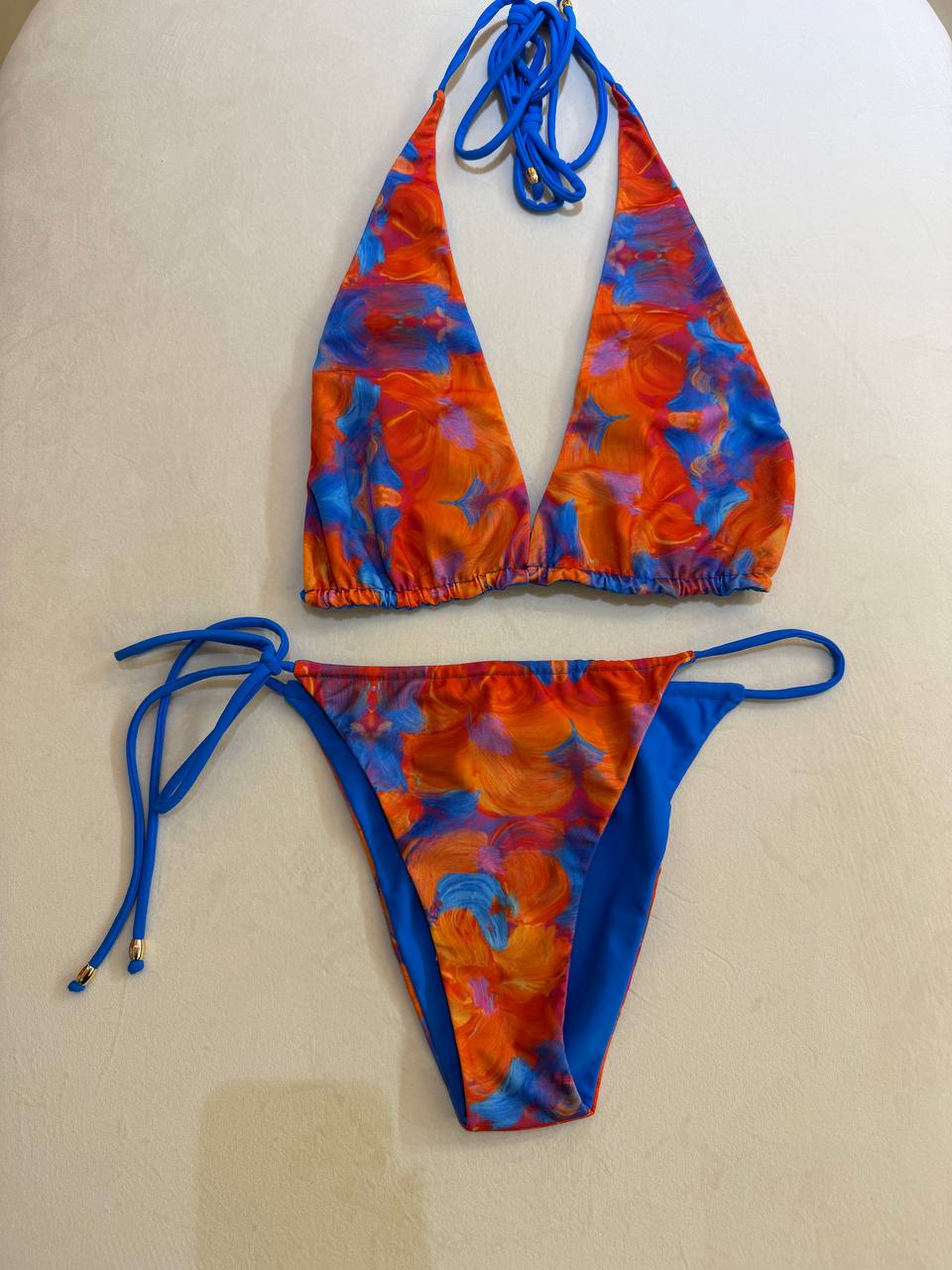Flavia Valentini Orange Blue Triangle Swimsuit Two Pieces