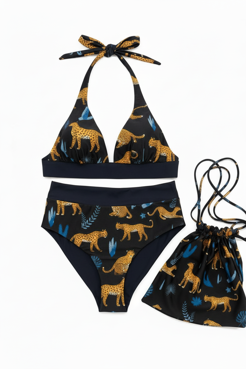 Flavia Valentini Two Piece Swimsuit with Leopard Print