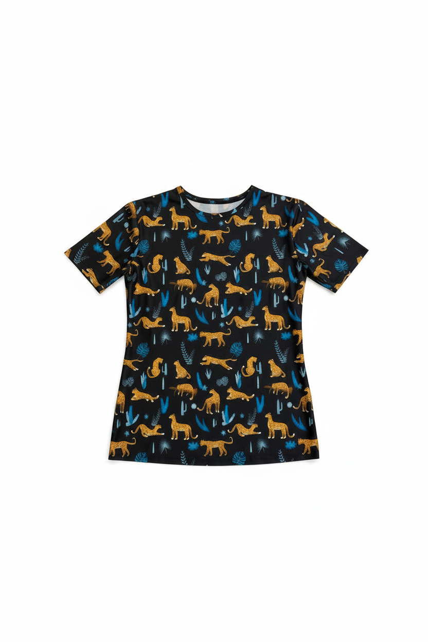 Flavia Valentini Women T-Shirt with Tropical Leopard Print