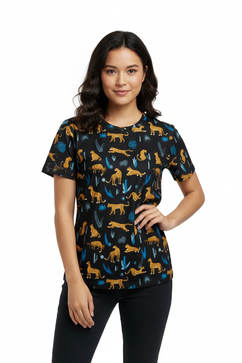 Flavia Valentini Women T-Shirt with Tropical Leopard Print