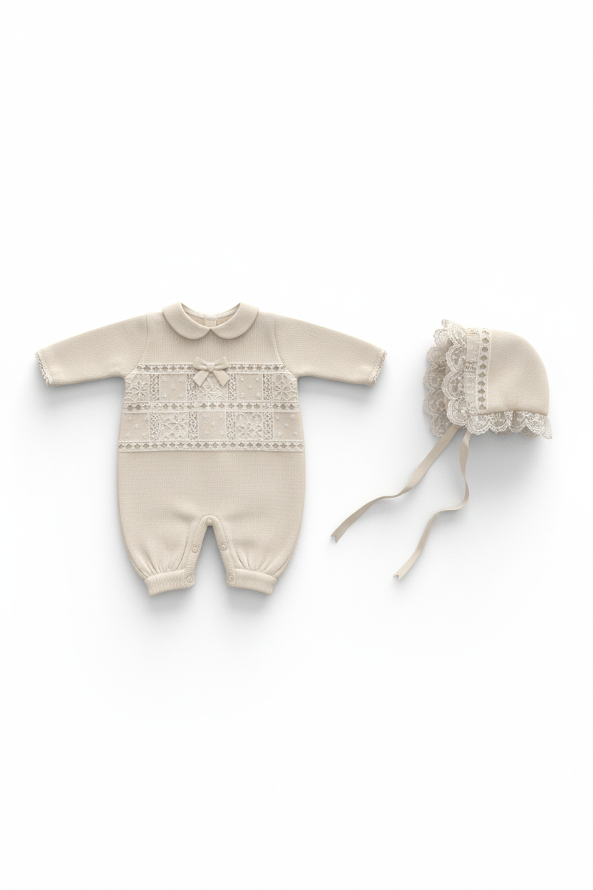 Ladia Beige Romper with Hat Set